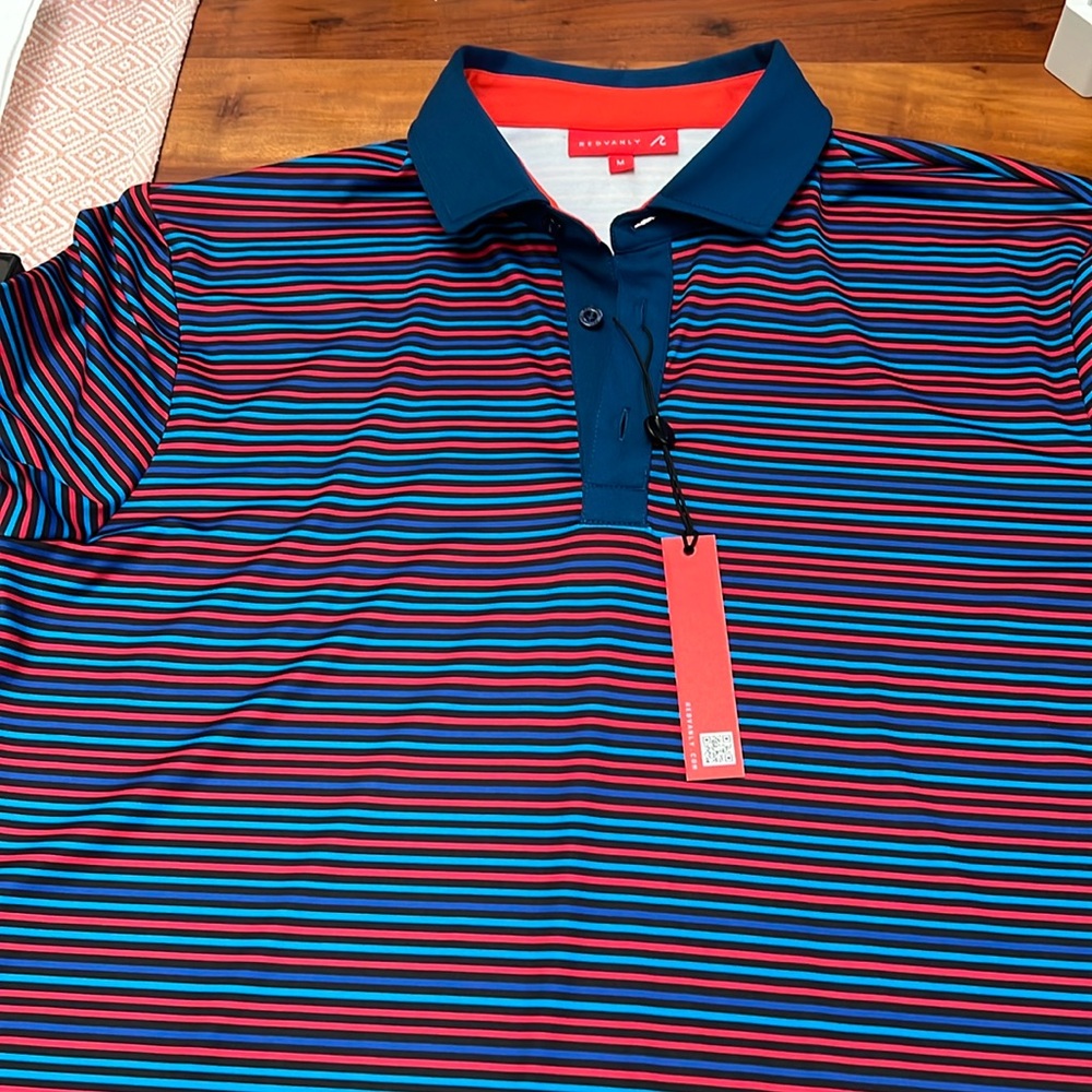 Redvanly Athletic Luxury Men's Multi-Color Red & Blue Striped Shirt Sz M - NWT